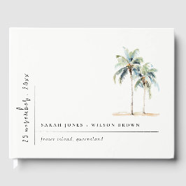 Minimale Palmen Wasserfarbe Tropische Hochzeit Gästebuch