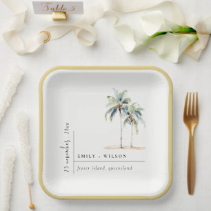 Minimale Palmen Wasserfarbe Tropische Hochzeit Pappteller