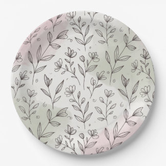 Minimale Pastell-Boho-Botanik-Papierplatte Pappteller