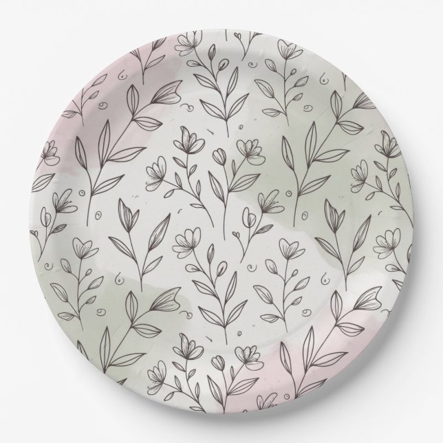 Minimale Pastell-Boho-Botanik-Papierplatte Pappteller (Vorderseite)