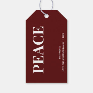 Minimale PEACE Deep Red Holiday Geschenkanhänger