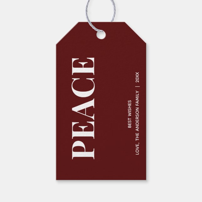 Minimale PEACE | Deep Red Holiday Geschenkanhänger (Vorderseite)