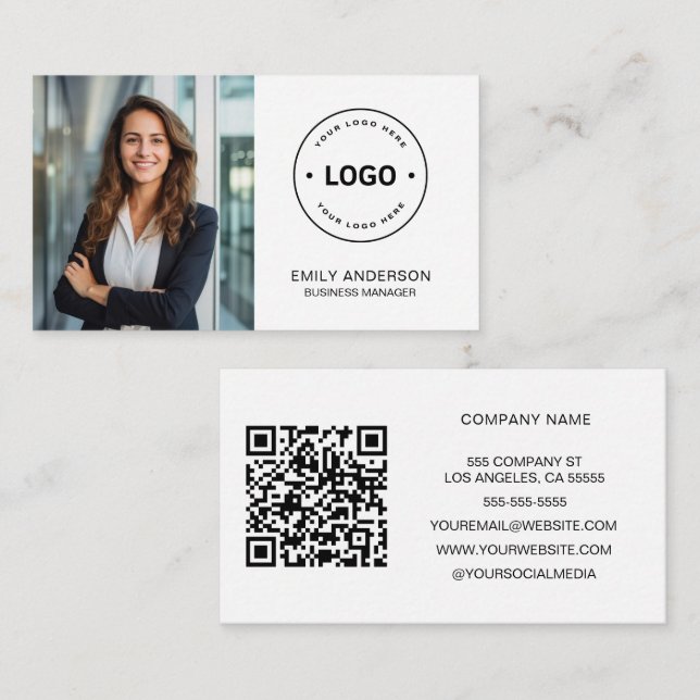 Minimale Personalisierte Foto-Logo-Visitenkarte Visitenkarte (Vorne/Hinten)