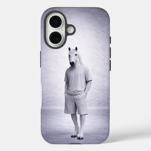 Minimale Pferde in lässiger moderner Kleidung iPhone 16 Hülle (Rückseite)