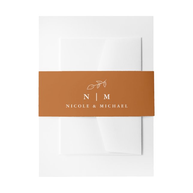 Minimale Pflanze Leaf Burnt Orange Hochzeit Einladungsbanderole (Vorderseite Beispiel)