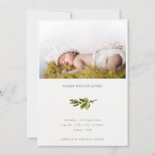 Minimale Pine Branch Foto Geburtsankündigung für B Dankeskarte
