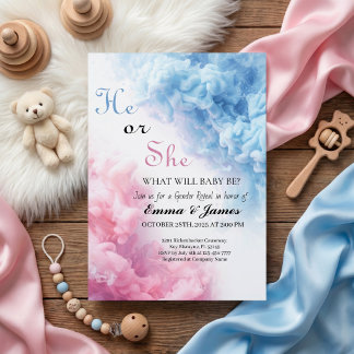 Minimale Pink & Blue Geschlechtsenthüllungs-Einlad Einladung