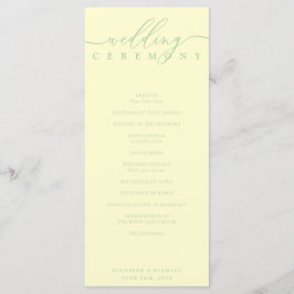 Minimale Pistazien- und Creme-Schrift-Hochzeitszer Programm