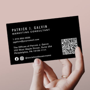 Minimale professionelle QR-Code-Schwarz Visitenkarte