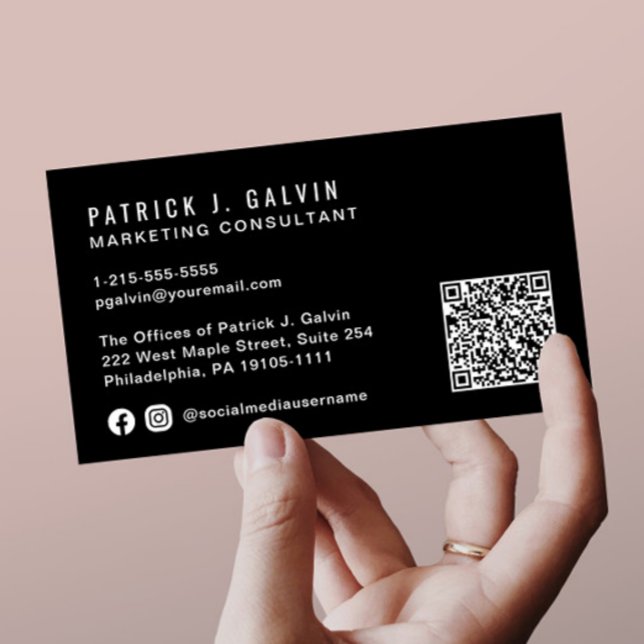 Minimale professionelle QR-Code-Schwarz Visitenkarte (Von Creator hochgeladen)