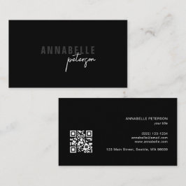 Minimale professionelle schwarze QR-Code-Schrift Visitenkarte