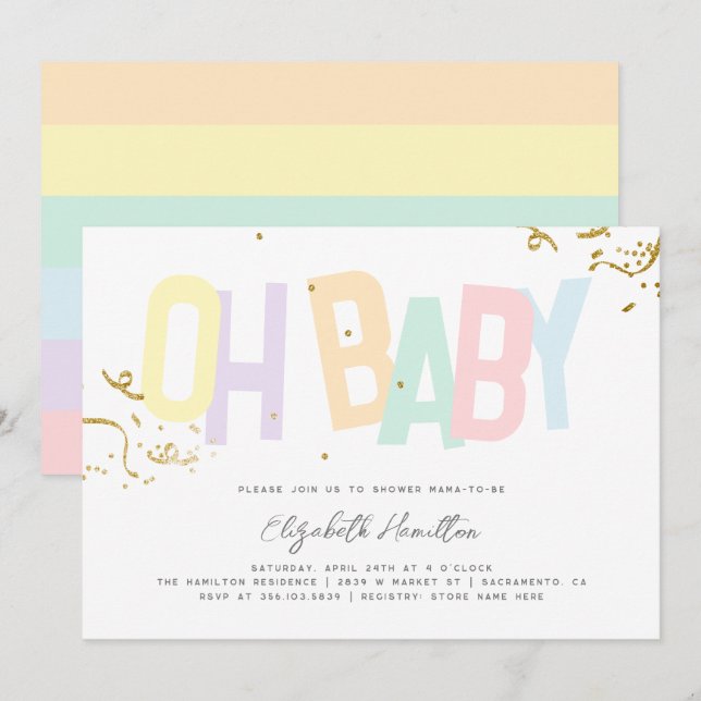 Minimale Regenbogenhaut Neutral Oh Baby Dusche Einladung (Vorne/Hinten)