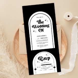 Minimale Retro Arch Black and White Wedding All In One Einladung