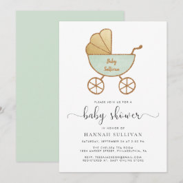 Minimale Retro Carriage Mint Gold Niedlich Baby Du Einladung