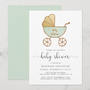 Minimale Retro Carriage Mint Gold Niedlich Baby Du Einladung