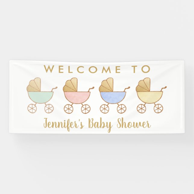 Minimale Retro Carriage Parade Baby Dusche Willkom Banner (Horizontal)