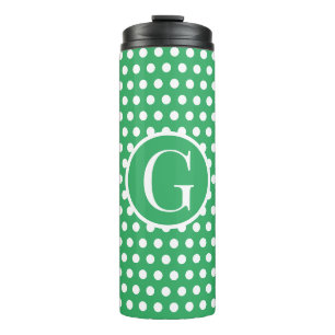 Minimale Retro-Grüne Polka-Punkte Initiale Thermosbecher