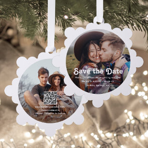 Minimale Retro-Hochzeit Save the Date QR Weihnacht Ornament Karte