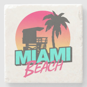 Minimale Retro-Miami-Beach-Buchstaben Steinuntersetzer