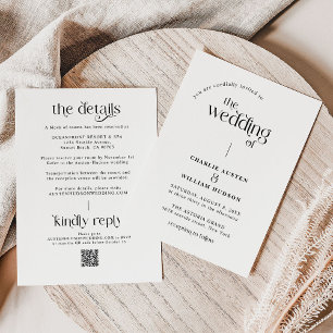 Minimale Retro-Typografie-QR-Code-Hochzeit Einladung