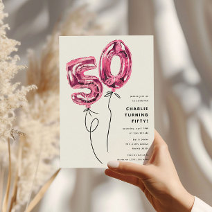 Minimale rosa 50 Ballon 50. Geburtstagsfeier Einladung