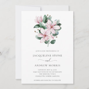 Minimale Rosa Magnolia Flora Hochzeit Einladung
