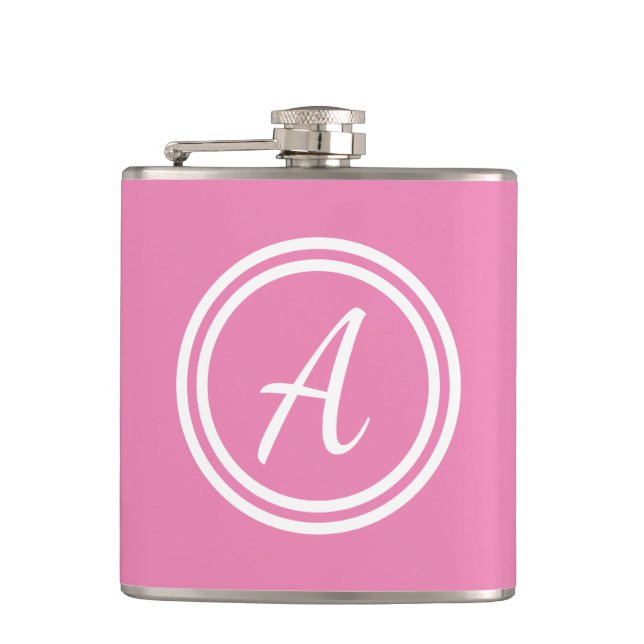 Minimale rosa Monogrammierung Flachmann (Vorderseite)