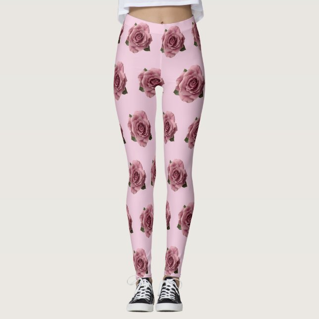 Minimale rosa Rosen-Designvorlage Leggings (Vorderseite)