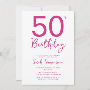 Minimale rosa weiße Schrift 50. Geburtstagsfeier Einladung