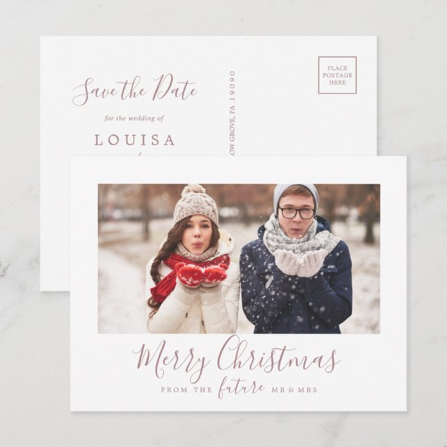 Minimale Rose Frohe Weihnachten Save the Date Foto (Vorne/Hinten)