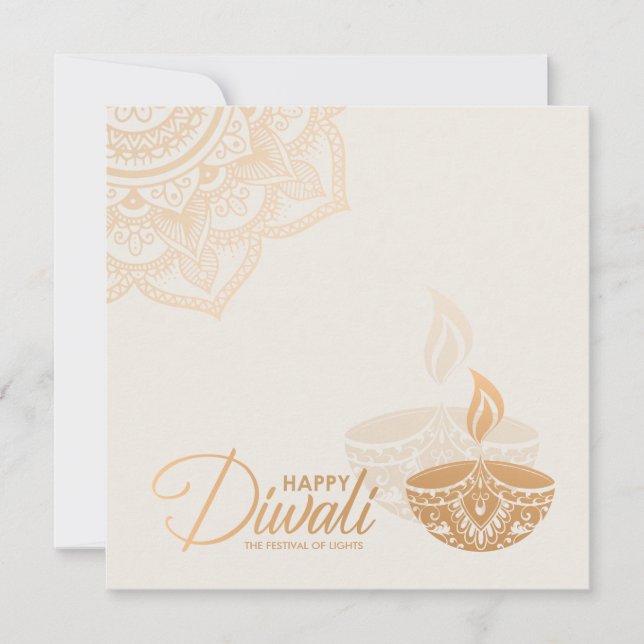 Minimale Rose Gold-Ornament Happy Diwali Karte (Vorderseite)