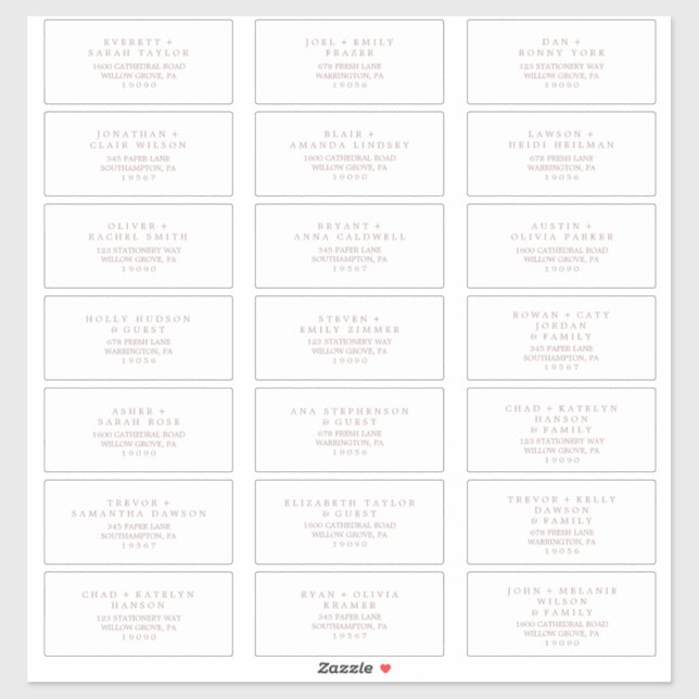 Minimale Rose Gold Typografy Guest Address Labels (Blatt)