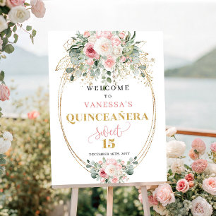 Minimale roséfarbene und goldene Quinceañera-Willk Poster