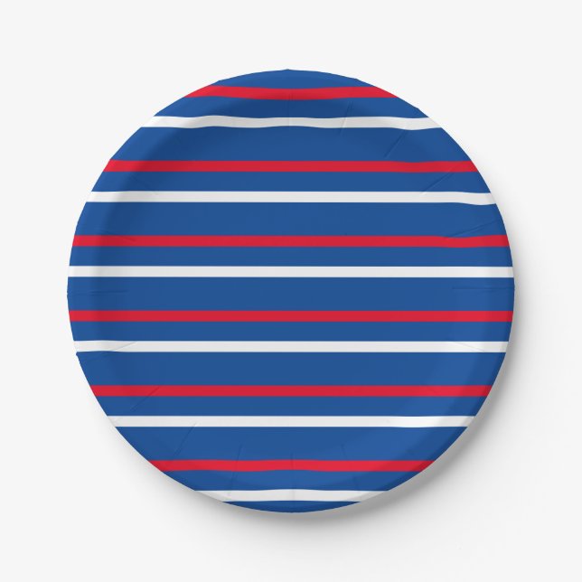Minimale Rot-, Weiß- und Blaustreifen Pappteller (Vorderseite)