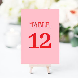 Minimale rote und rosa Retro-Hochzeit Tischnummer