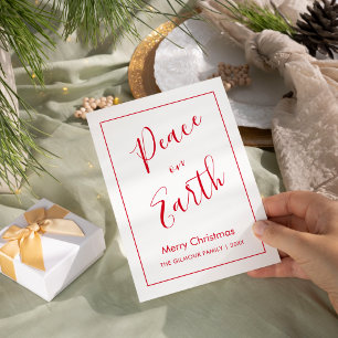 Minimale Rote Weihnachtskarte 'Frieden auf Erden Einladung