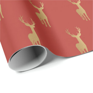 Minimale rote Weihnachtssxmas goldenes Elchmuster Geschenkpapier