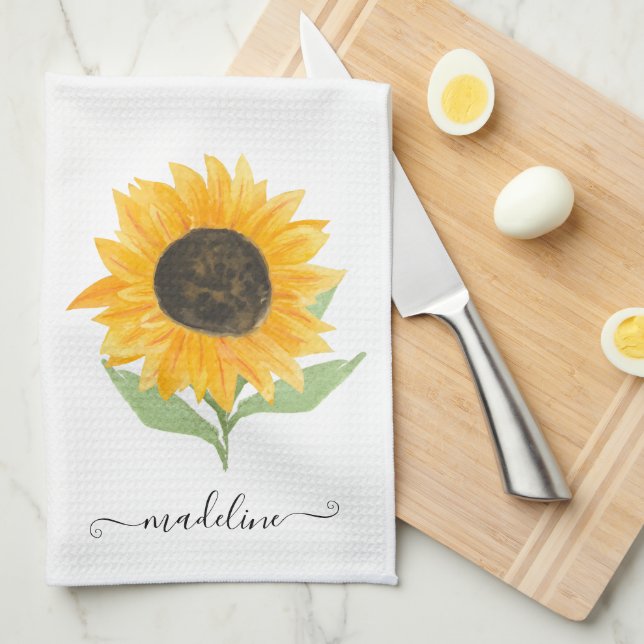 Minimale rustikale Sonnenblume personalisierter Na Geschirrtuch (Viertel Falte)