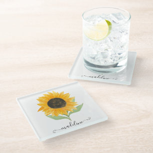 Minimale rustikale Sonnenblume personalisierter Na Glasuntersetzer