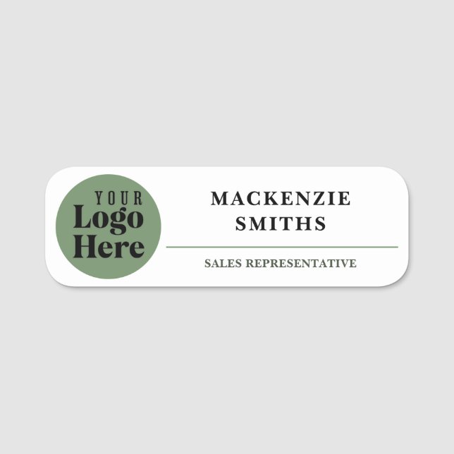 Minimale Salbeigrüne Custom-Logo-Mitarbeiter  Namensschild (Vorderseite)