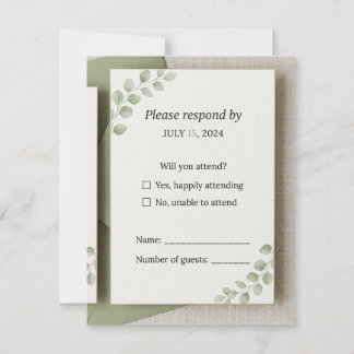 Minimale Salbeigrüne Hochzeits-RSVP-Karte RSVP Karte