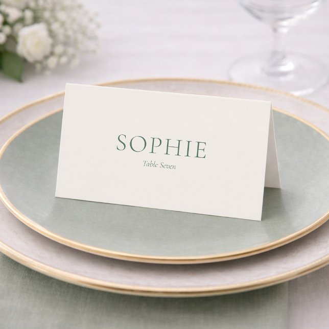 Minimale Salbeigrüne Hochzeitsplatzkarte (Von Creator hochgeladen)