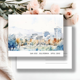 Minimale San Jose, Kalifornien Aquarell Reise Postkarte