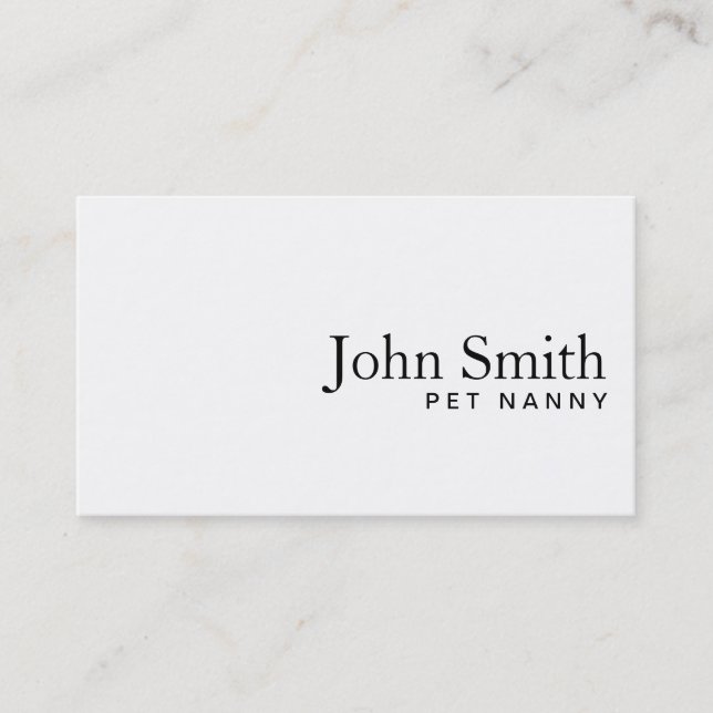 Minimale Schlichte White Pet Nanny Business Card Visitenkarte (Vorderseite)