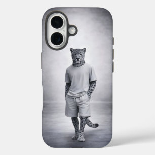 Minimale Schneeleoparden-Streetwear-Illustration iPhone 16 Hülle