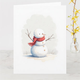 Minimale Schneemann-Rot-Schal-Wasserfarbe-Weihnach Karte