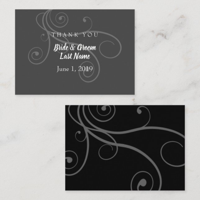 Minimale Schnörkel Hochzeit Dankeschön Karte (Vorne/Hinten)