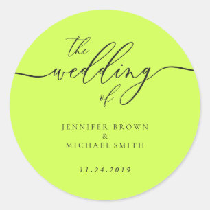 Minimale Schrift Cyber-Lime Jet Black Hochzeit Runder Aufkleber