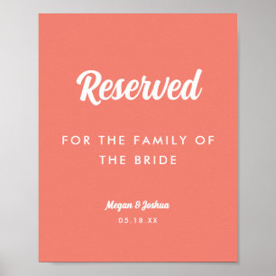 Minimale Schrift Korallenrosa Hochzeit Reserviert  Poster