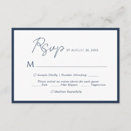 Minimale Schrift Menüwahl Navy Blau Hochzeit RSVP Begleitkarte